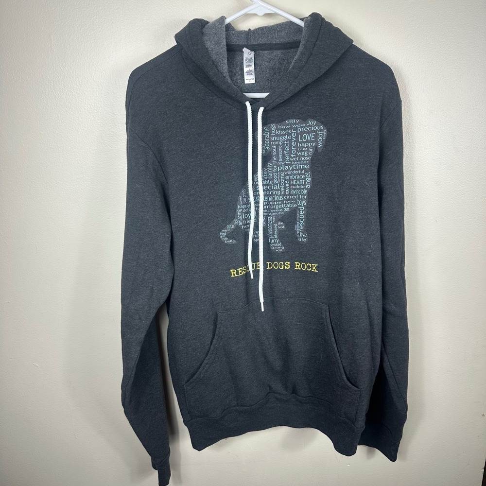 Canvas‎ Hoodie Mens Large Gray Rescue Dogs Rock Graphic Pullover Outdoor